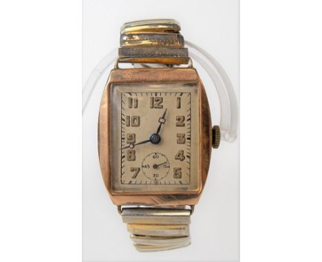 9ct gold cased 1940's gentleman's manual wind wristwatch, the silvered rectangular dial with Arabic Numerals &amp; subsidiary