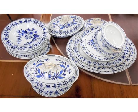 Victorian Royal Worcester blue &amp; white transfer printed part dinner set, with foliate decoration, blue printed mark to th