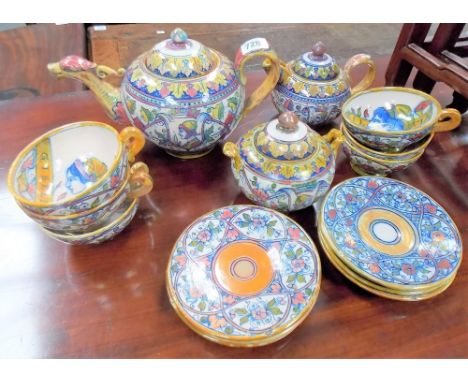 Early 20th Century Maiolica lustre glazed tea set for six by Alfredo Santarelli (1874-1957), in 16th Century style, the teapo