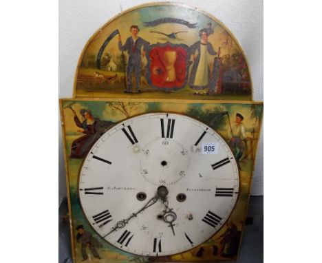 19th Century eight day longcase clock movement, the painted 40in arched dial signed R. Johnstone, Linlithgow