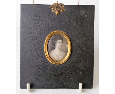 18th Century miniature watercolour on ivory portrait of a woman, oval, 35mm x 26mm.