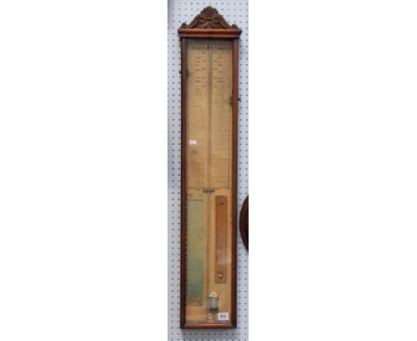 Admiral Fitzroy's mahogany cased barometer with foliate carved top, height 97cm