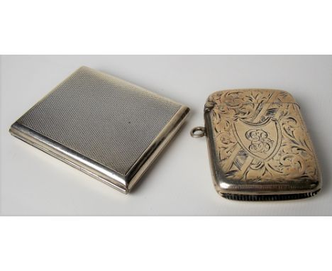 George V silver engine turned rectangular hinge lidded Vesta case with slide mechanism, Birmingham 1929; together with a Vict