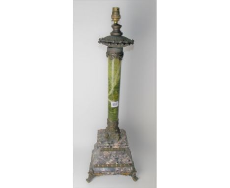 Green onyx &amp; marble brass mounted column table lamp, height overall 65cm
