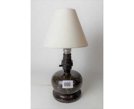Cornish red serpentine turned table lamp base, height 14cm