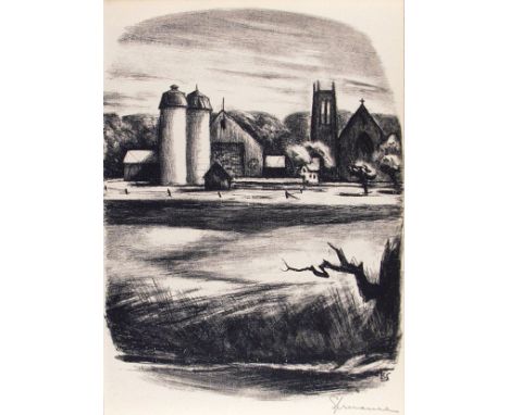 Artist: Benton Murdoch Spruance (American, 1904 - 1967). Title: "Newtown Towers". Medium: Lithograph. Date: Composed 1948. Di