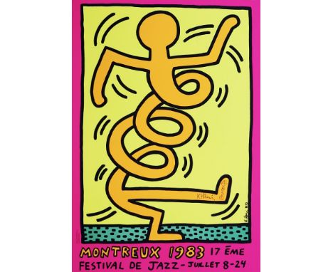 Artist: Keith Haring (American, 1958 - 1990). Title: "Montreux [Jazz Festival] 1983 - Yellow Background/Pink Border". Medium: