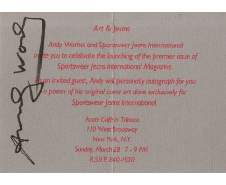 Artist: Andy Warhol (American, 1928 - 1987). Title: "Sportswear Jeans International [invitation]". Medium: Color offset litho