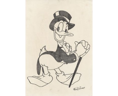 Artist: Walt Disney (American, 1901-1966). Title: "Donald Duck with Top Hat". Medium: Pen &amp; ink drawing on paper. Date: C