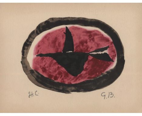 Artist: Georges Braque (French, 1882 - 1963). Title: "Oiseau au chouchant". Medium: Original hand-colored gouache pochoir on 