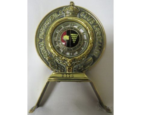 Royal Automobile Club Associate's brass badge with Devon &amp; Cornwall Automobile Club roundel to the centre, the mount numb