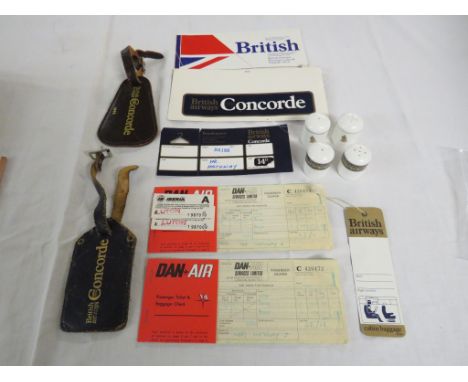 Concorde interest - British Airways Concorde blue leather luggage label, a brown leather example with stamped date 1983, a ca