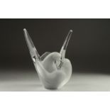 A LALIQUE FROSTED GLASS VASE "TWO DOVES". Signed Lalique, France. 8ins high.