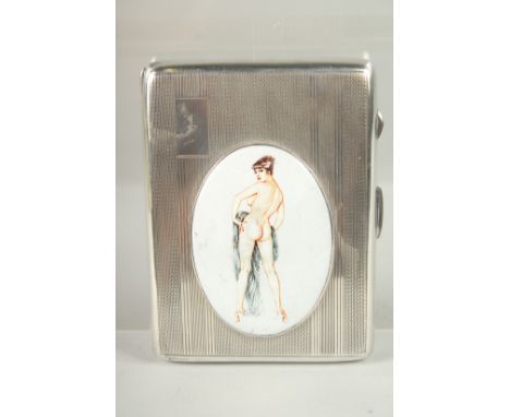 AN ENGINE TURNED SILVER CIGARETTE CASE. Birmingham, 1946 with an oval of a nude.