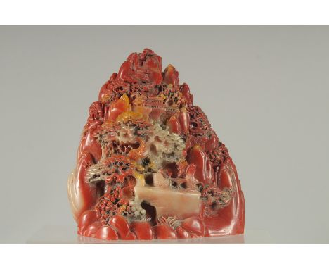 A CHINESE SOAPSTONE CARVED MOUNTAIN BOULDER.  6ins high.