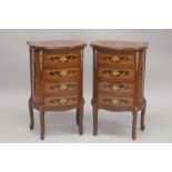 A GOOD PAIR OF LOUIS XVITH STYLE INLAID FOUR DRAWER BEDSIDE CHESTS. 2ft 6ins high, 1ft 6ins wide.