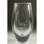 A HEAVY SWEDISH VASE engraved with two pheasants. 10ins high.