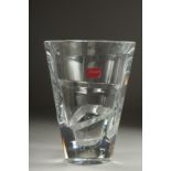 A GOOD HEAVY BACCARAT TRIANGULAR TAPERING VASE. 9ins high, in a Thomas Goode box..