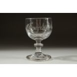 A SMALL GEORGIAN GLASS engraved "England has done it's duty" 3.25ins high.