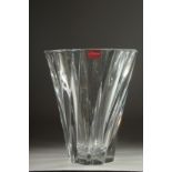 A LARGE BACCARAT PLAIN TAPERING VASE. 10ins long, 8ins wide at the rim tapering to 3.5ins, Signed in