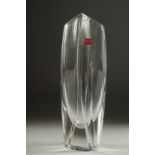 A GOOD BACCARAT ROUNDED GLASS VASE. 10ins long, Signed, with label, in original box.(appears