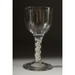 A LARGE GEORGIAN RUMMER GLASS with plain bowl. 3cms diameter and white twist stem 6.5ins high.