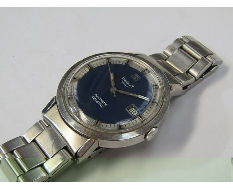 TISSOT: a Seastar automatic stainless steel cased gent's bracelet watch, blue dial with centre seconds and aperture, boxed wi