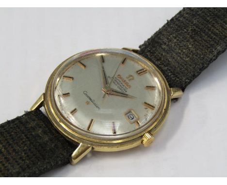 OMEGA: A Constellation automatic chronometer gent's gold cased wristwatch, silvered dial with centre seconds and date, circa 