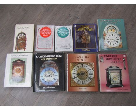 Nine horological reference volumes including English Lantern Clocks, Watchmakers and Clockmakers of the World, vols I and II 