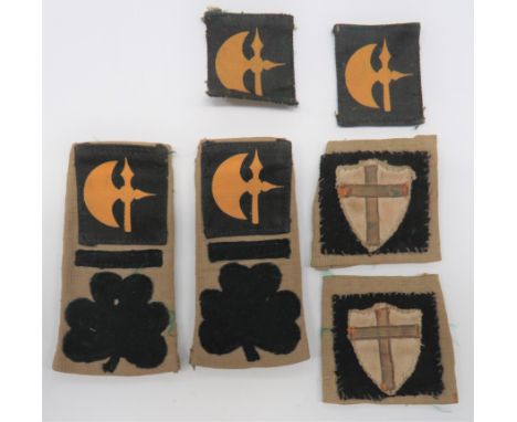 WW2 London Irish Slip On Cloth Badges.  pair representing the 78th Division. 38th Brigade 2nd London Irish Rifles. ... Accomp