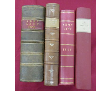 Four Mid 19th Century Army Lists consisting leather and marble paper bound 1838 Army List ... Leather and linen rebound 1840 