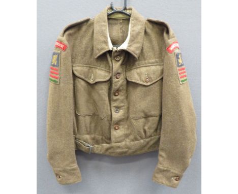 1940 Pattern Worcestershire Regiment Battledress Jacket khaki woollen, single breasted, closed collar, short jacket. Lower be