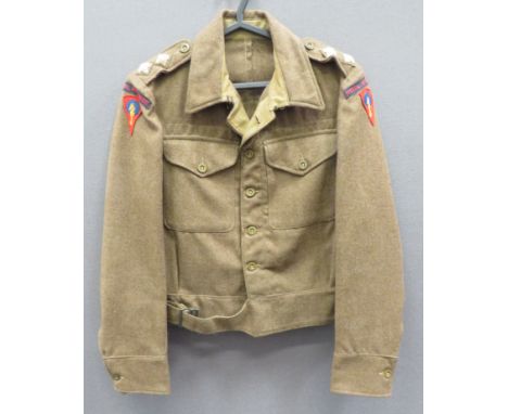 1940 Pattern Royal Marines Officer's Battledress Jacket khaki woollen, single breasted, closed collar, short jacket. Lower be