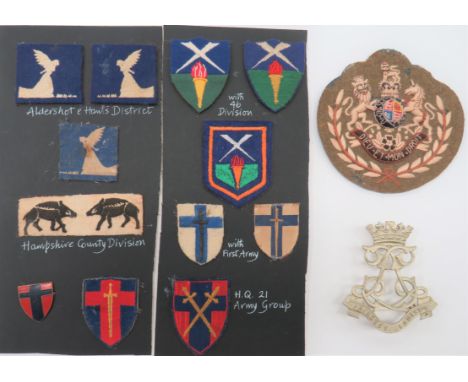 Small Selection of Formation Badges consisting pair embroidery Aldershot &amp; Hants District ... Pair embroidery Hampshire C