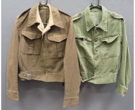 WW2 1937 Pattern Battle Dress Jacket khaki, single breasted, pressed open collar, short jacket. Pleated chest pockets. Lower 