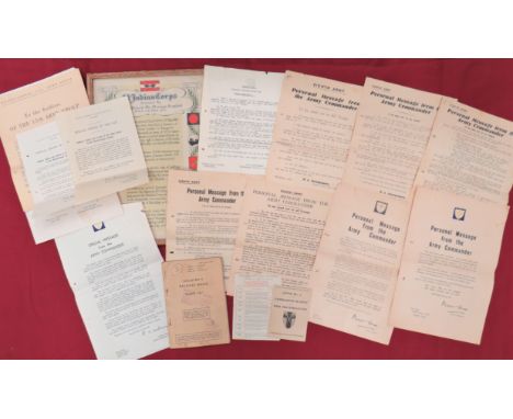 WW2 8th Army Personal Message Sheets including typed message from the Army Commander dated 20/10/42 ... Printed message from 
