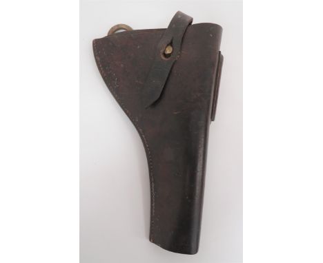 Scarce RFC Named 1908 Pattern Open Top Holster brown leather, open top holster with top securing strap. Rear brass belt hooks