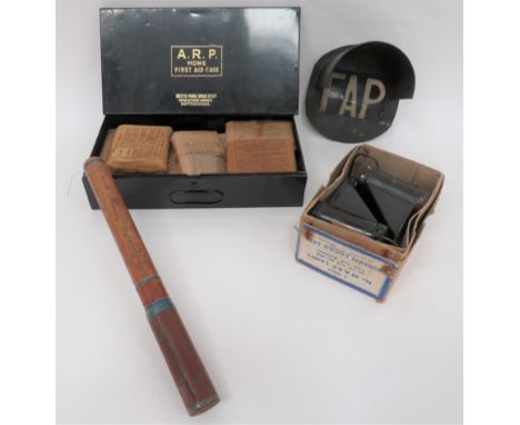 WW2 Home Front Equipment consisting FAP black out car lamp cover. Blackened pressed tin shade with central perspex panel with
