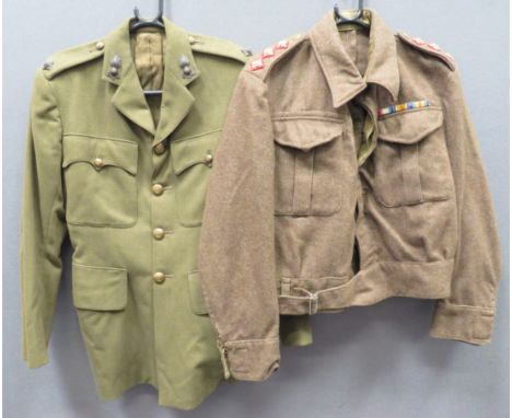 1937 Pattern Officer's Battledress Jacket etc khaki woollen, single breasted, closed collar, short jacket with lower extended