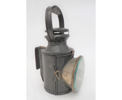 London Scottish Railway Lamp.  good handheld metal example, retaining brass discs stamped LMS Railway. Also to the main body 