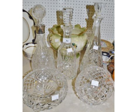 Ceramics and Glassware - a Staffordshire jardiniere; a cut glass bowl; another; a cut glass decanter; others (6)