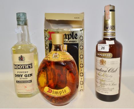 A Dimple Scotch Whisky; Canadian Club Whisky; Booths Dry Gin (3)