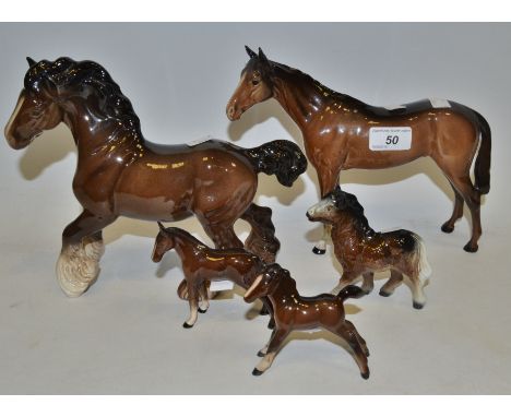 A Beswick cantering bay Shire Horse;  a Beswick bay Racehorse;  a Beswick  Foal;  others (5)