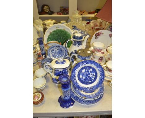 Ceramics - Masons ironstone jug, pewter cover; Enoch Wedgwood teapot and cover; Booths Real Old Willow pattern bowls; etc 