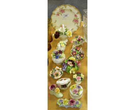 Ceramics - a pair of Royal Crown Derby Pinxton roses pattern wavy edge plates; Adderley china posies; etc qty