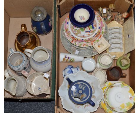 Ceramics - a 19th century Pratt type pewter lidded jug, a Poole pottery dish, figures, tankards, plates etc qty              