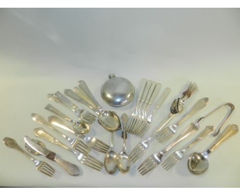 A collection of continental silver spoons and forks to include; a spoon, fork and knife Christening set by Georg Jensen, Dani