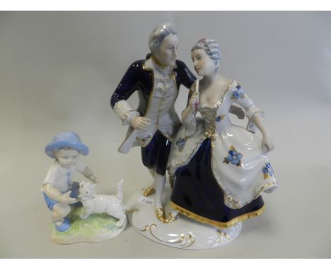 A Royal Worcester Freda Doughty figure 'September' together with a Royal Dux figure of a lady and gallant