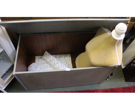 A large utility trunk, green painted &amp; decorated containing a manakin torso