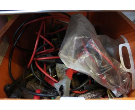 Box containing jump leads &amp; hand tools